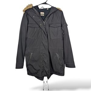 S13 New York Hooded Jacket L Anorak‎ Utility Field Parka Faux Fur Black Winter